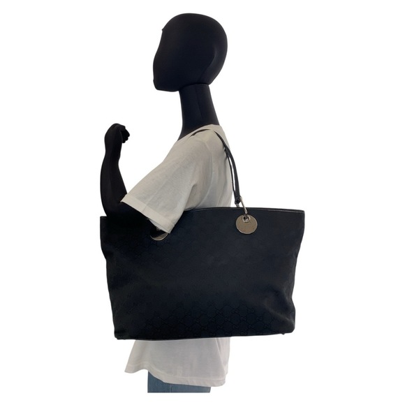 Gucci Gucci Black GG Canvas Leather Tote Bag Canvas Tote Bag 120838 - Picture 9 of 10